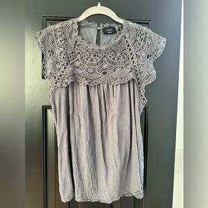 Vici Gray Crochet Accent Blouse